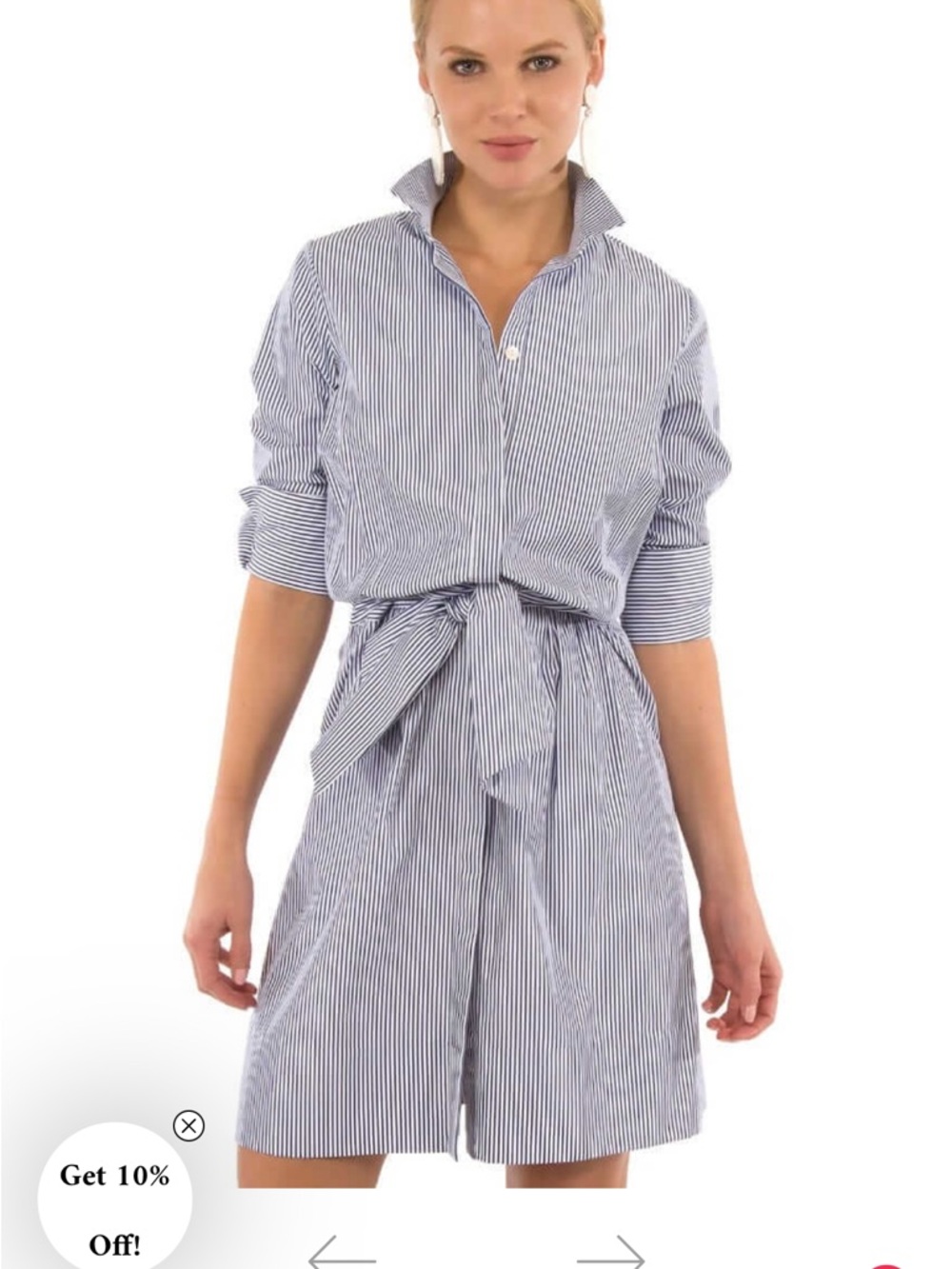 Striped Blue Shirt-Dress with Tie Waist